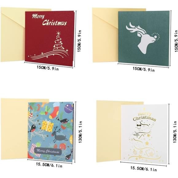 3D Tree Pop-Up Merry Christmas Card With Envelope 10 Pack Holiday Greeting Card - Picture 2 of 7